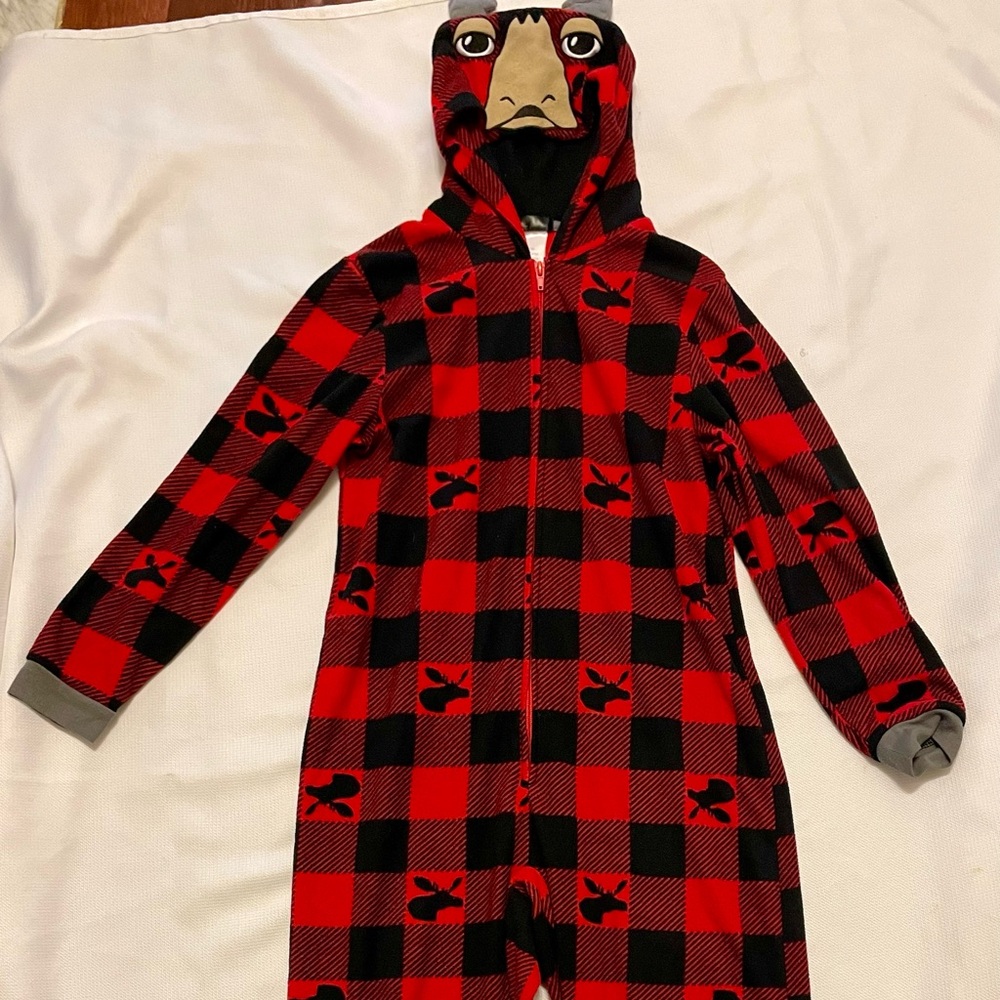 Red and Black Plaid Moose Onesie Pajamas
